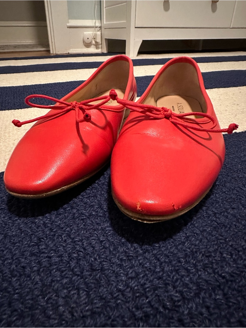 A. Soliani Como Red Leather Ballet Flats - Picture 4 of 4